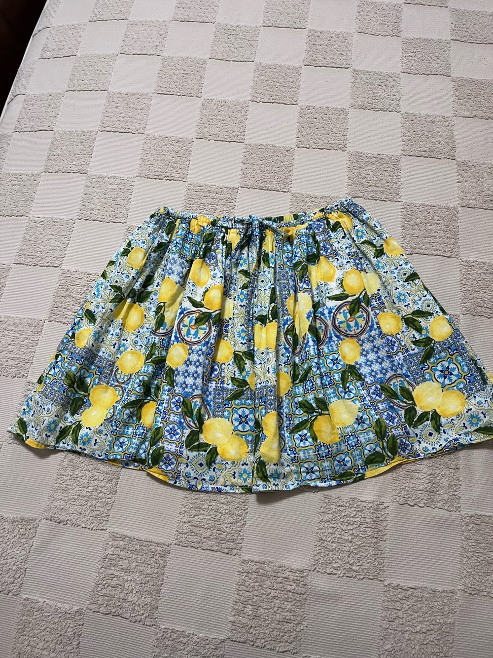 Primark Lemon Tile Print A-Line Skirt - Yellow & Bluet